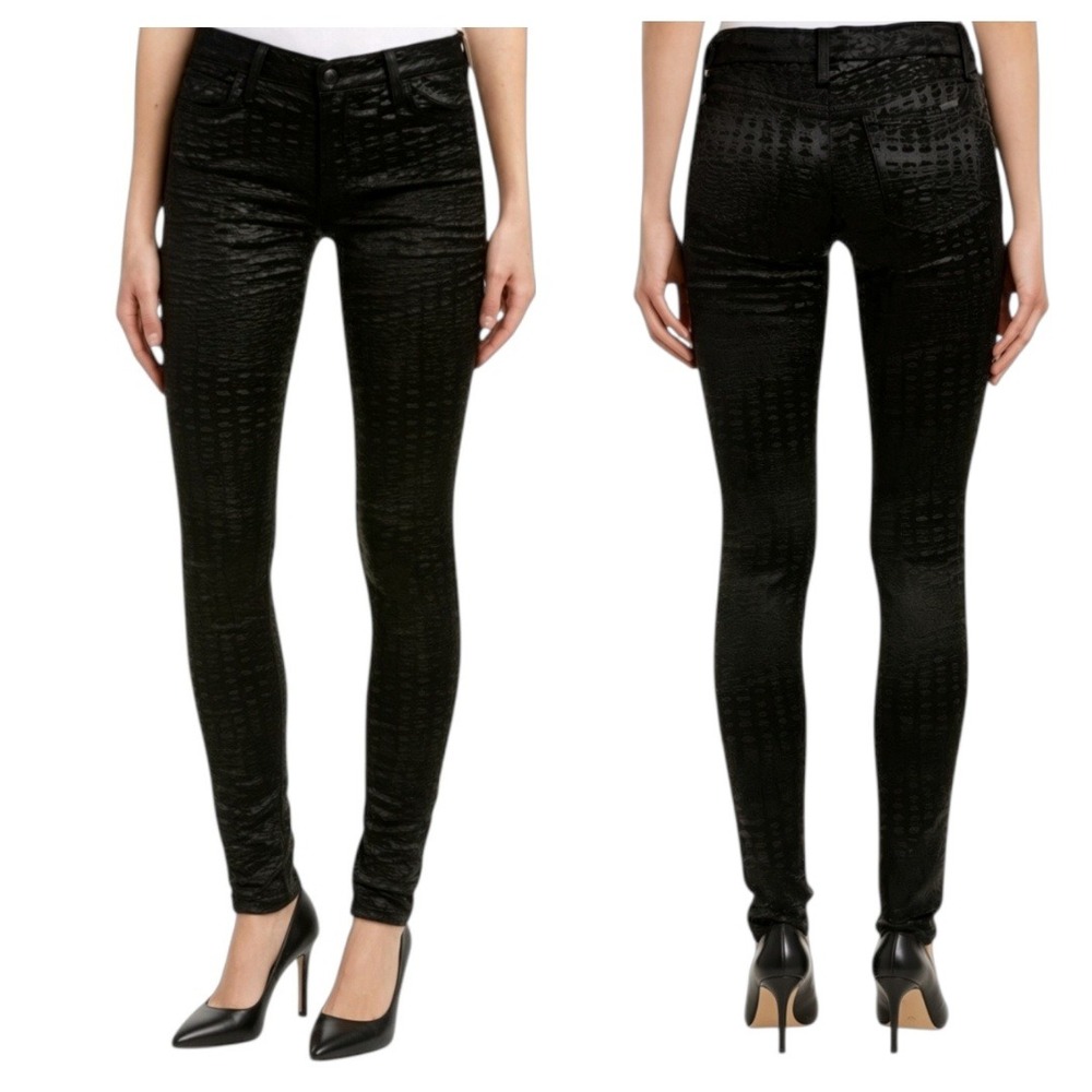 Joe's Jeans Womens 28 Millie Mid Rise Legging Pants Crock Embossed Satin Black